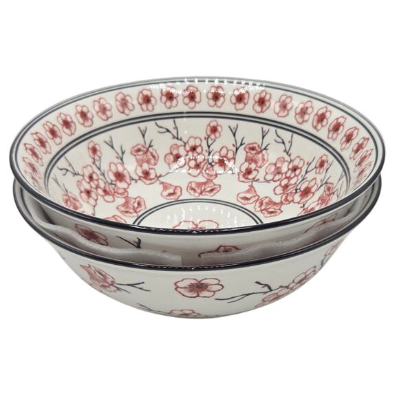 Emika Floral 8.25in Asian Ceramic Ramen Noodle Bowl Set Of 2pc White Dusty Rose - Picture 5 of 13